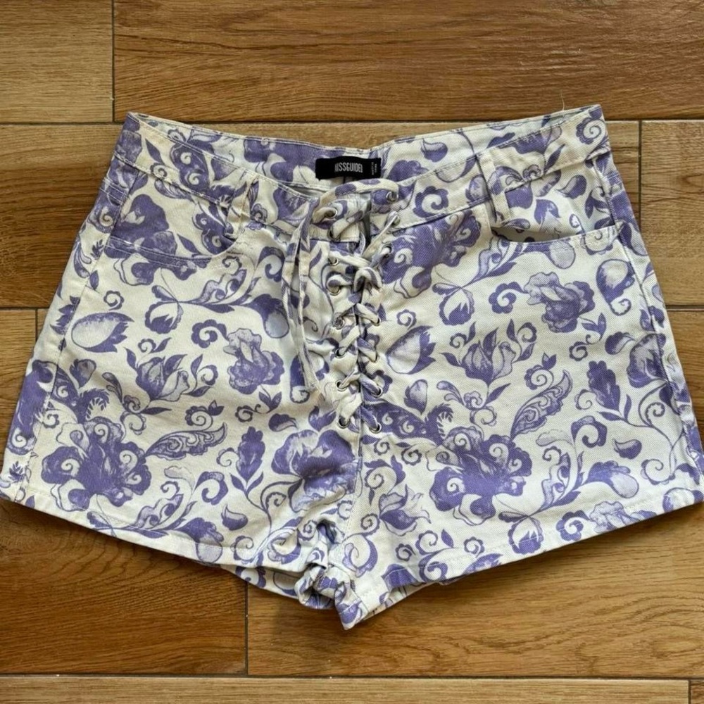 Missguided Purple Floral High Waist Women's Shorts